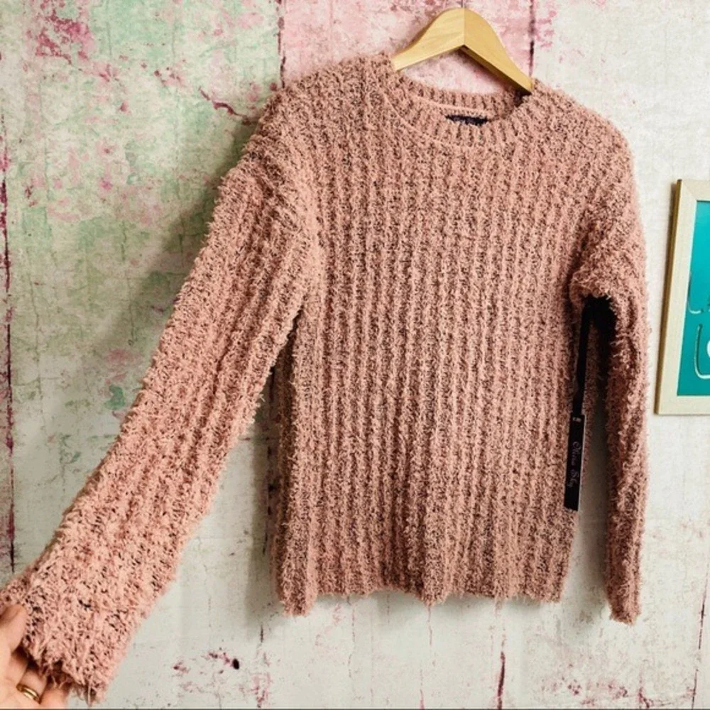 Olivia‎ Sky Womens Dusty Rose Popcorn Ribbed Knit Crew Neck Sweater MS456 Size S
